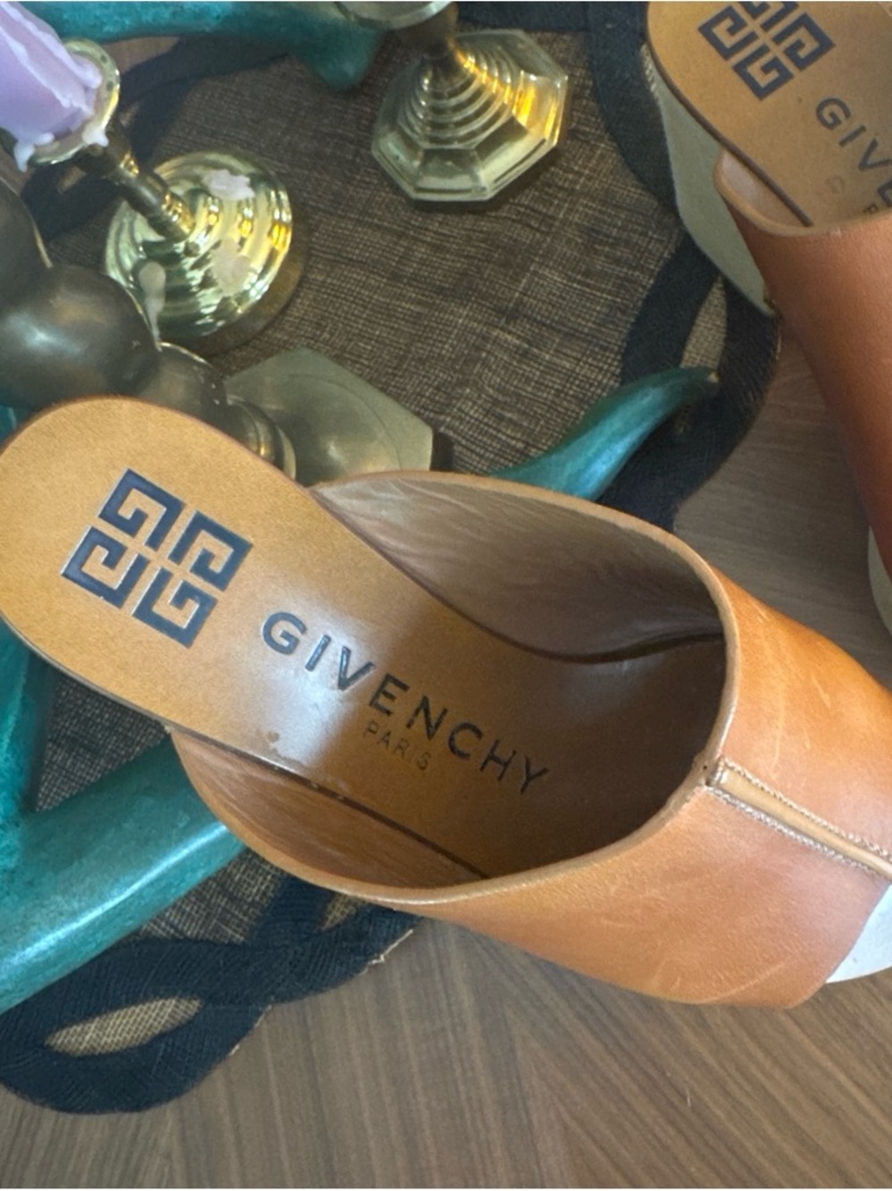 Givenchy Tan Brown Leather Wedge Mules - Picture 2 of 5